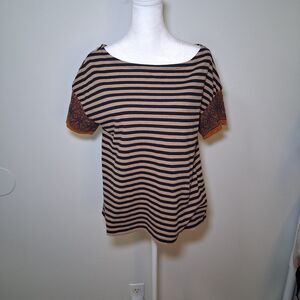 Hippie Boho Strip Shirt Women's Sz Xs Oversized Indie Grunge Artsy Lightweight